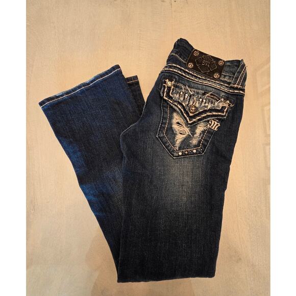 Miss Me Women's Denim Boot Jean SZ 26 Sequin Patchwork Y2K Low Rise - Picture 1 of 11